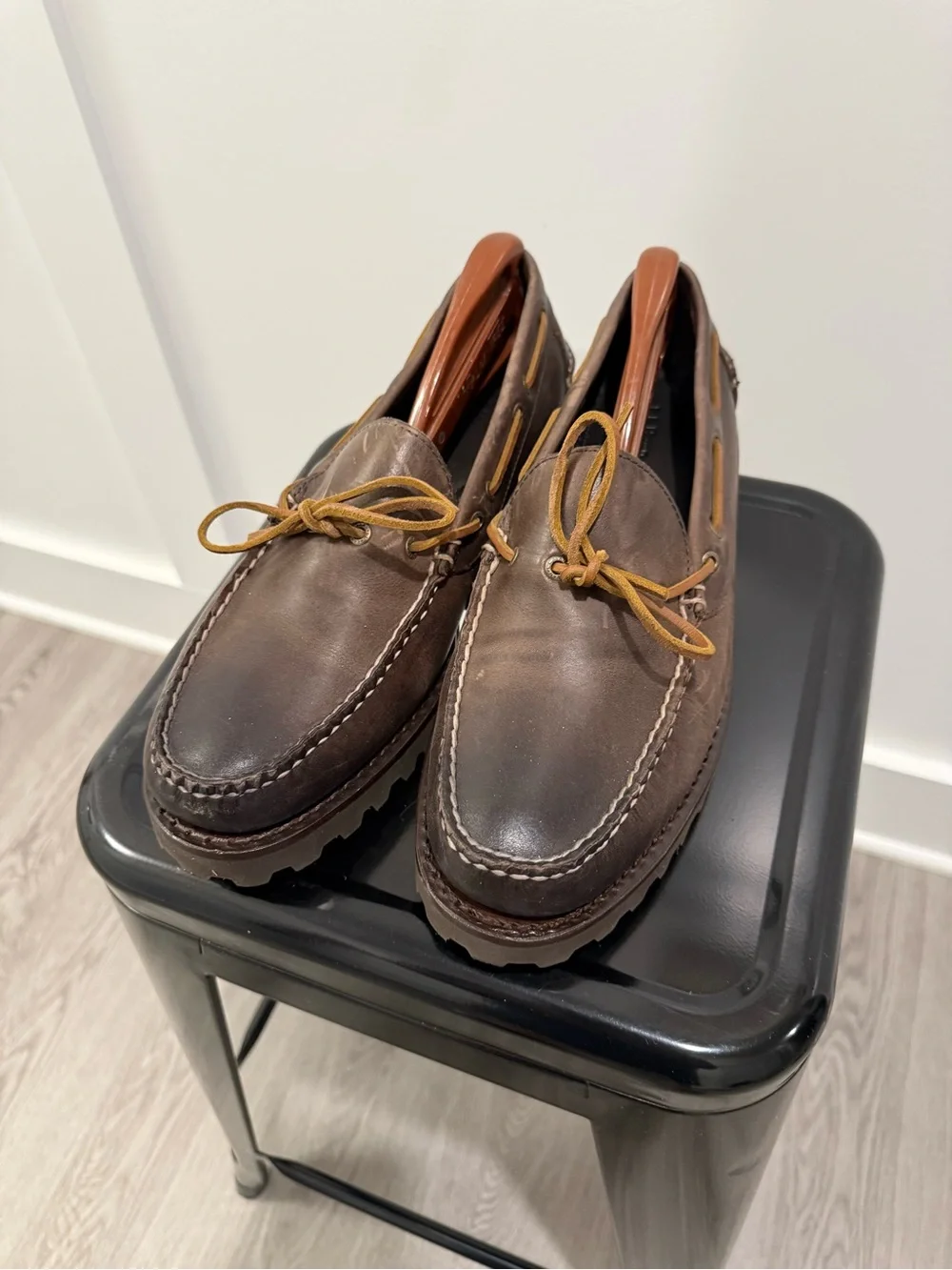 L.L. Bean Brown Leather Boat Shoes with Tan Laces